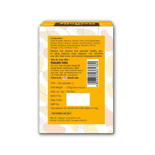 NATUALLY Exfoliating Bathing Bar with Papaya Extract and Kojic Acid - 125g